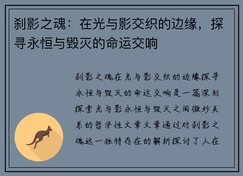 刹影之魂：在光与影交织的边缘，探寻永恒与毁灭的命运交响