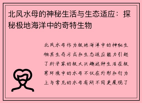 北风水母的神秘生活与生态适应：探秘极地海洋中的奇特生物
